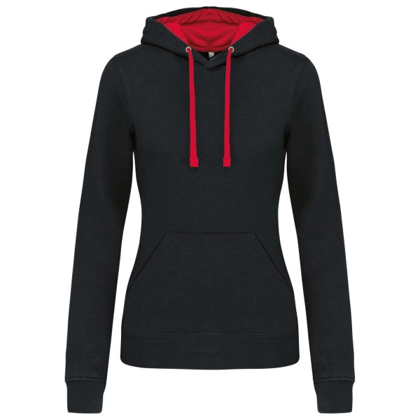 LADIES’ CONTRAST HOODED SWEATSHIRT Fekete 