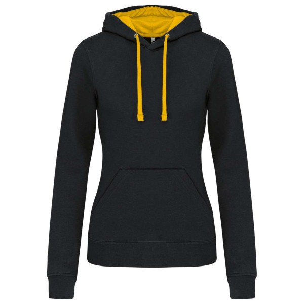LADIES’ CONTRAST HOODED SWEATSHIRT Fekete 