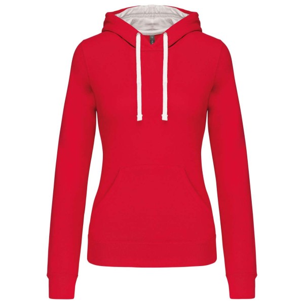 LADIES’ CONTRAST HOODED SWEATSHIRT Piros 