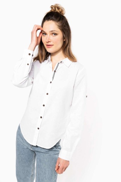 LADIES' LONG SLEEVE LINEN AND COTTON SHIRT Kék 
