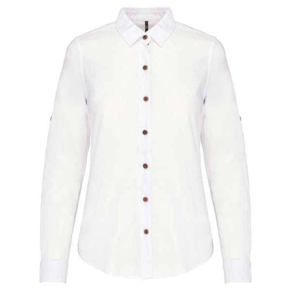 LADIES' LONG SLEEVE LINEN AND COTTON SHIRT Fehér 