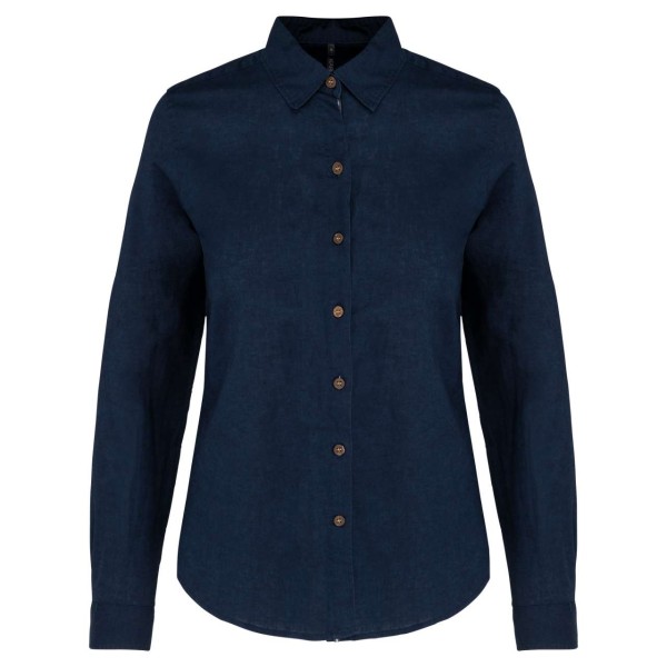 LADIES' LONG SLEEVE LINEN AND COTTON SHIRT Kék 
