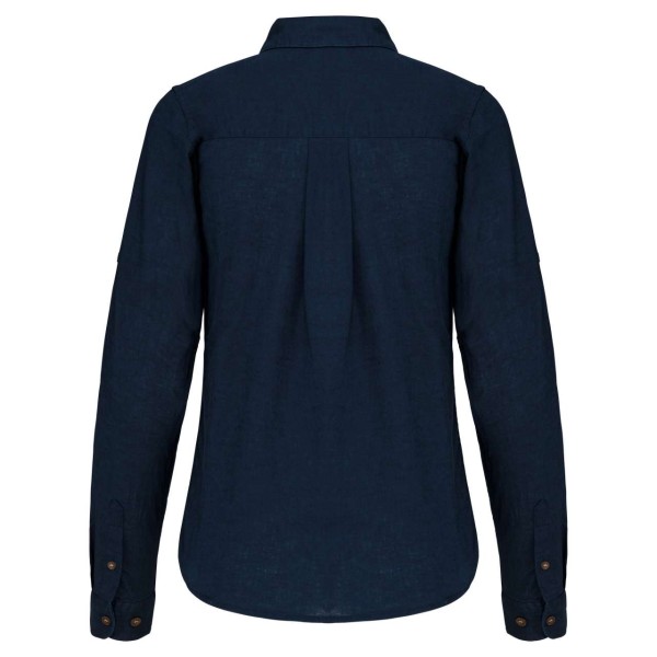 LADIES' LONG SLEEVE LINEN AND COTTON SHIRT Kék 