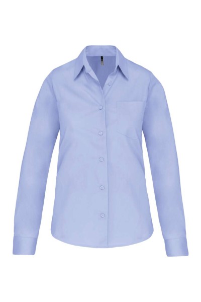 LADIES' LONG-SLEEVED COTTON POPLIN SHIRT Kék 