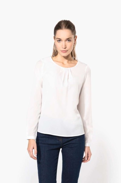 LADIES' LONG-SLEEVED CREPE BLOUSE Kék 