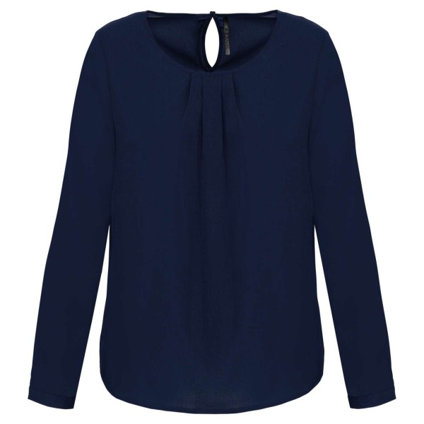 LADIES' LONG-SLEEVED CREPE BLOUSE Kék 