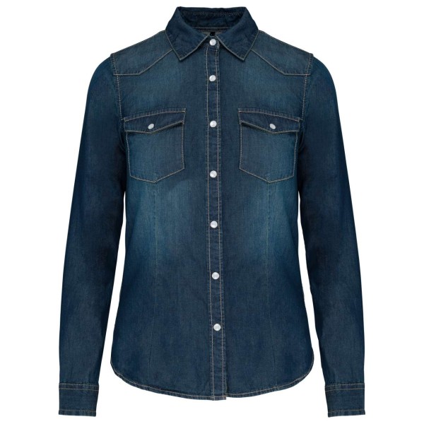LADIES' LONG-SLEEVED DENIM SHIRT Kék 