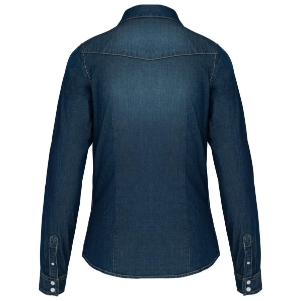 LADIES' LONG-SLEEVED DENIM SHIRT Kék 