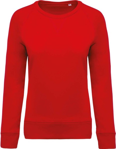 LADIES’ ORGANIC COTTON CREW NECK RAGLAN SLEEVE SWEATSHIRT Piros 