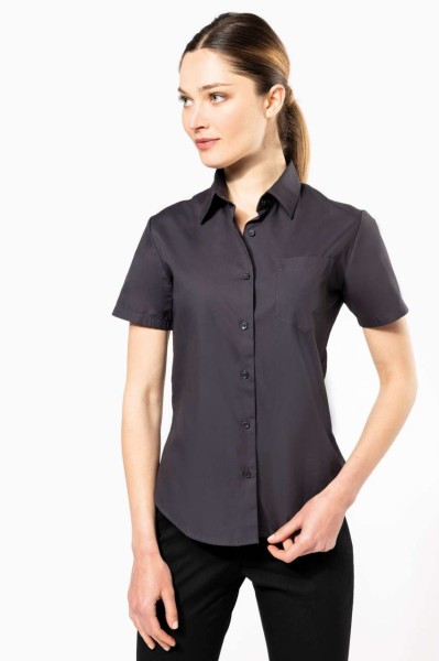 LADIES' SHORT-SLEEVED COTTON POPLIN SHIRT Fekete 