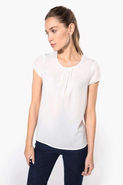 LADIES' SHORT-SLEEVED CREPE BLOUSE Kék 