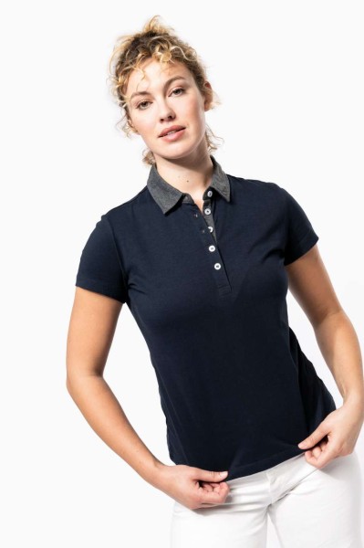 LADIES' TWO-TONE JERSEY POLO SHIRT Kék 