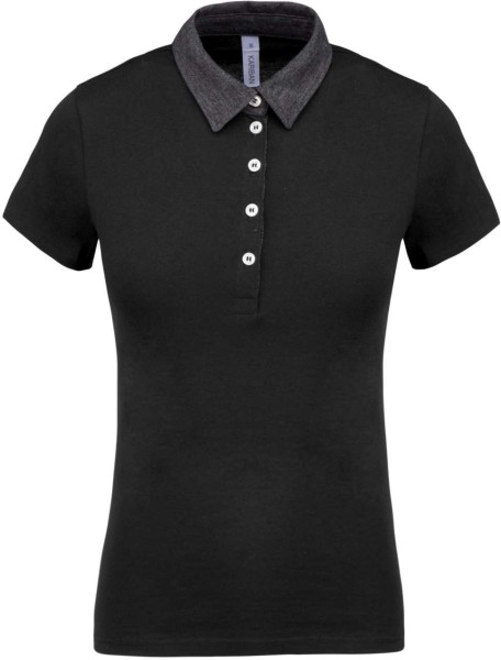 LADIES' TWO-TONE JERSEY POLO SHIRT Fekete 