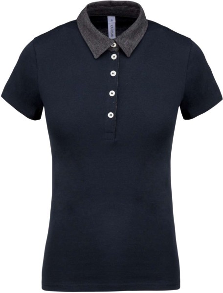 LADIES' TWO-TONE JERSEY POLO SHIRT Kék 