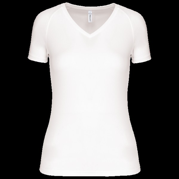 LADIES’ V-NECK SHORT SLEEVE SPORTS T-SHIRT Fehér 