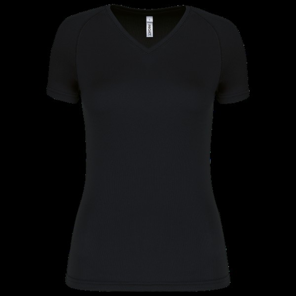 LADIES’ V-NECK SHORT SLEEVE SPORTS T-SHIRT Fekete 
