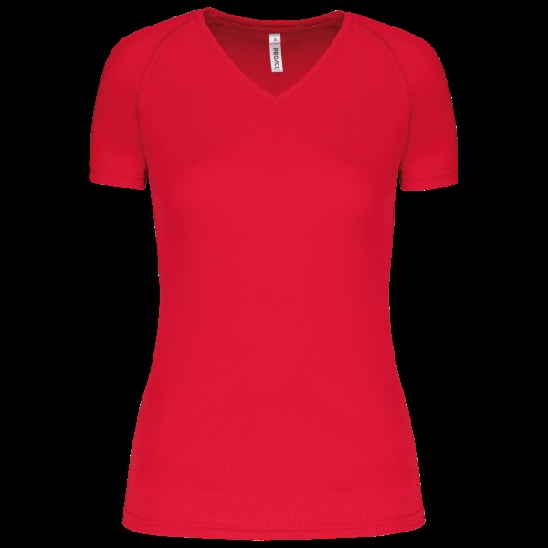 LADIES’ V-NECK SHORT SLEEVE SPORTS T-SHIRT Piros 