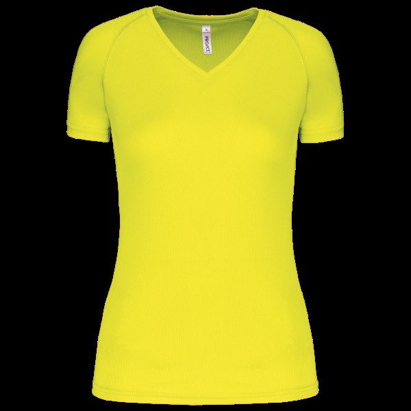 LADIES’ V-NECK SHORT SLEEVE SPORTS T-SHIRT Sárga 