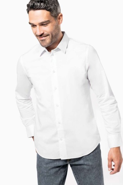 LONG-SLEEVED COTTON/ELASTANE SHIRT Kék 