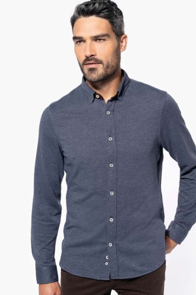 LONG-SLEEVED JACQUARD KNIT SHIRT Kék 