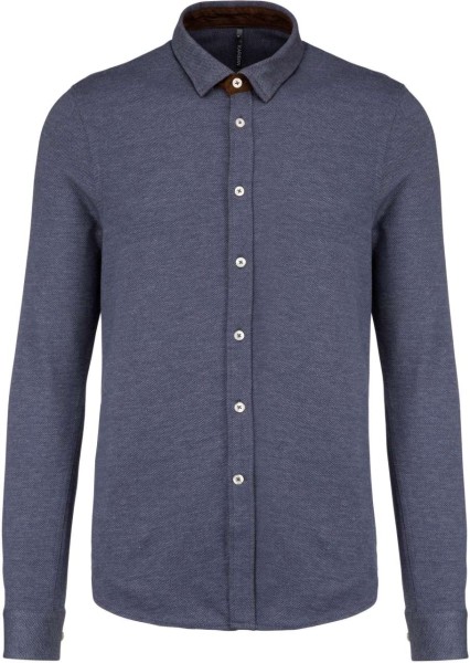 LONG-SLEEVED JACQUARD KNIT SHIRT Kék 