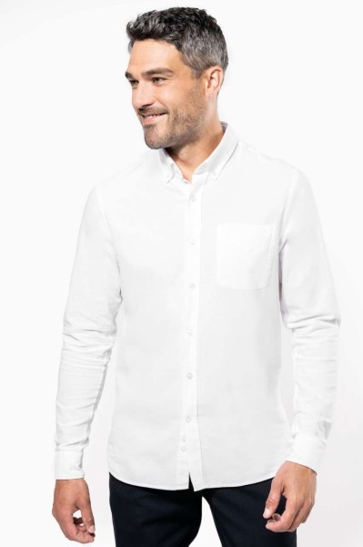 LONG-SLEEVED WASHED OXFORD COTTON SHIRT Kék 