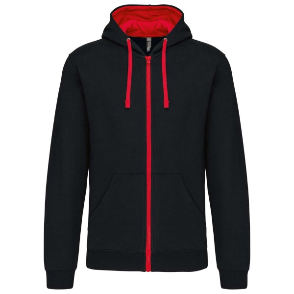 MEN'S CONTRAST HOODED FULL ZIP SWEATSHIRT Fekete 