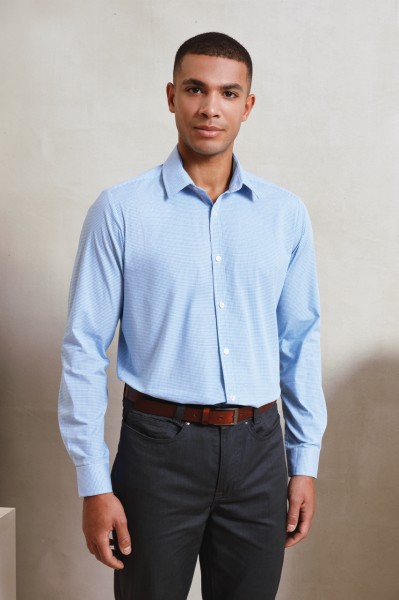 MEN'S LONG SLEEVE GINGHAM COTTON MICROCHECK SHIRT Fekete 