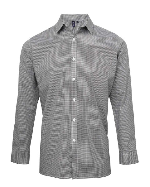 MEN'S LONG SLEEVE GINGHAM COTTON MICROCHECK SHIRT Fekete 
