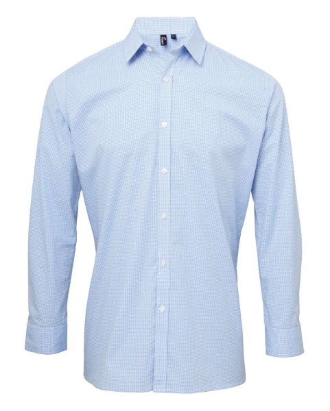 MEN'S LONG SLEEVE GINGHAM COTTON MICROCHECK SHIRT Kék 