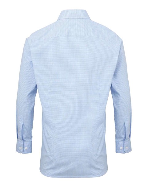 MEN'S LONG SLEEVE GINGHAM COTTON MICROCHECK SHIRT Kék 