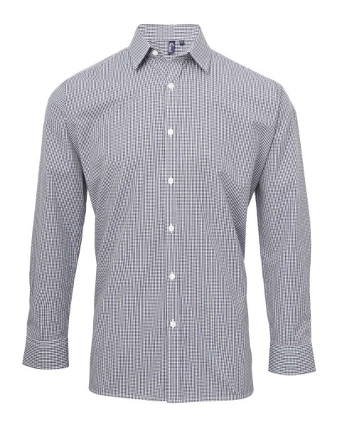 MEN'S LONG SLEEVE GINGHAM COTTON MICROCHECK SHIRT Kék 