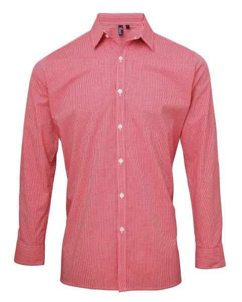 MEN'S LONG SLEEVE GINGHAM COTTON MICROCHECK SHIRT Piros 