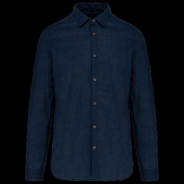MEN'S LONG SLEEVE LINEN AND COTTON SHIRT Kék 