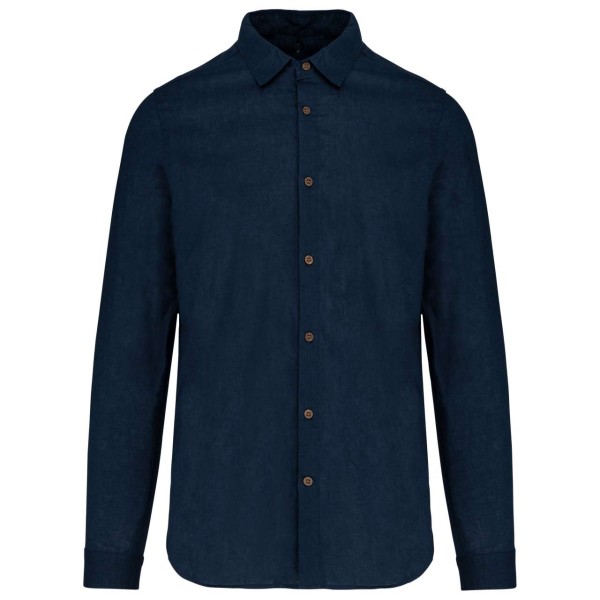 MEN'S LONG SLEEVE LINEN AND COTTON SHIRT Kék 