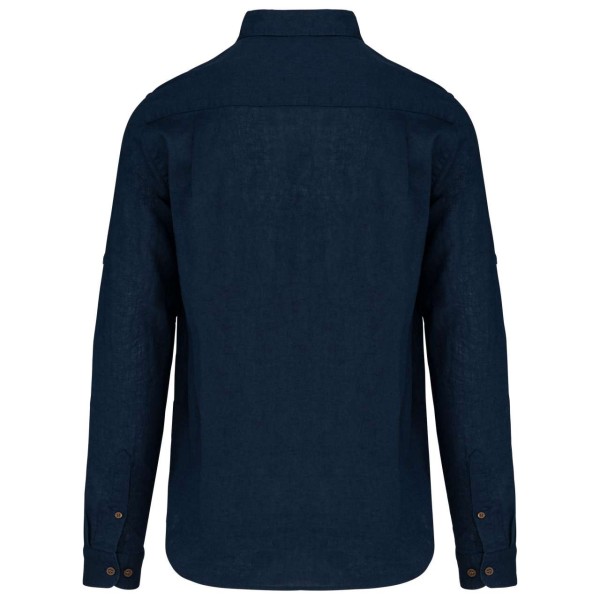 MEN'S LONG SLEEVE LINEN AND COTTON SHIRT Kék 