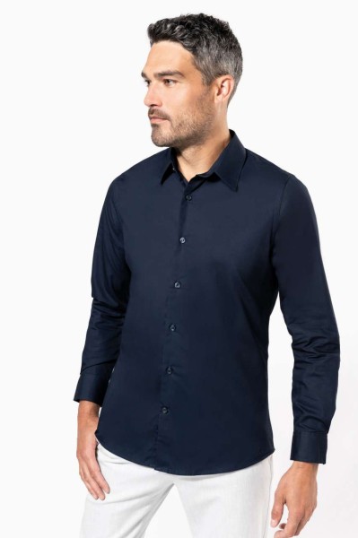 MEN’S LONG-SLEEVED COTTON POPLIN SHIRT Kék 