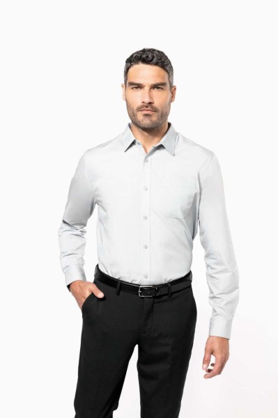 MEN'S LONG-SLEEVED COTTON POPLIN SHIRT Kék 
