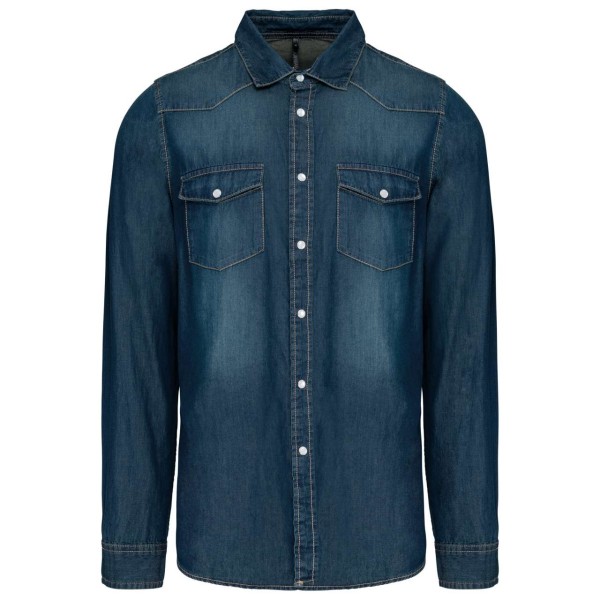 MEN'S LONG-SLEEVED DENIM SHIRT Kék 