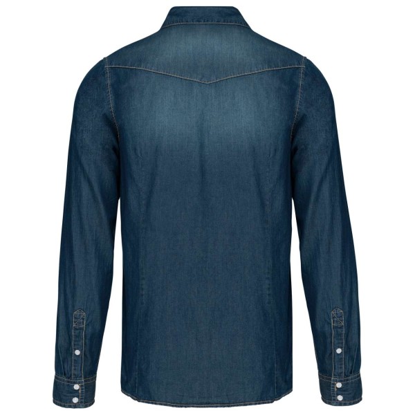 MEN'S LONG-SLEEVED DENIM SHIRT Kék 