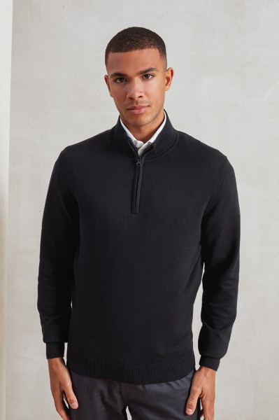 MEN'S QUARTER-ZIP KNITTED SWEATER Szürke 