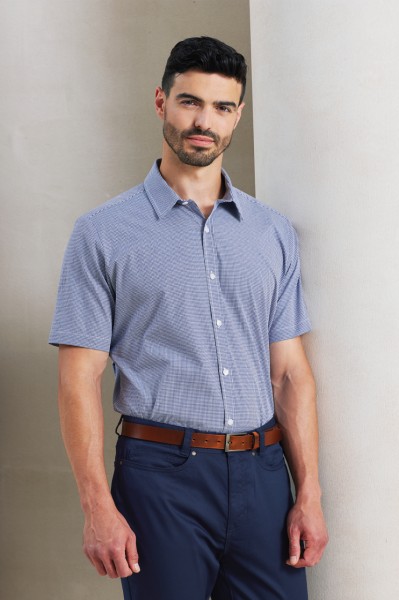 MEN'S SHORT SLEEVE GINGHAM COTTON MICROCHECK SHIRT Fekete 