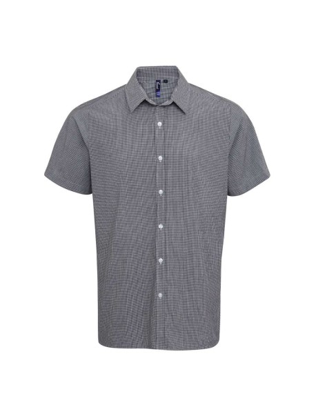 MEN'S SHORT SLEEVE GINGHAM COTTON MICROCHECK SHIRT Fekete 