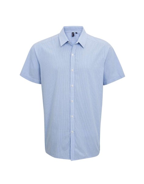 MEN'S SHORT SLEEVE GINGHAM COTTON MICROCHECK SHIRT Kék 
