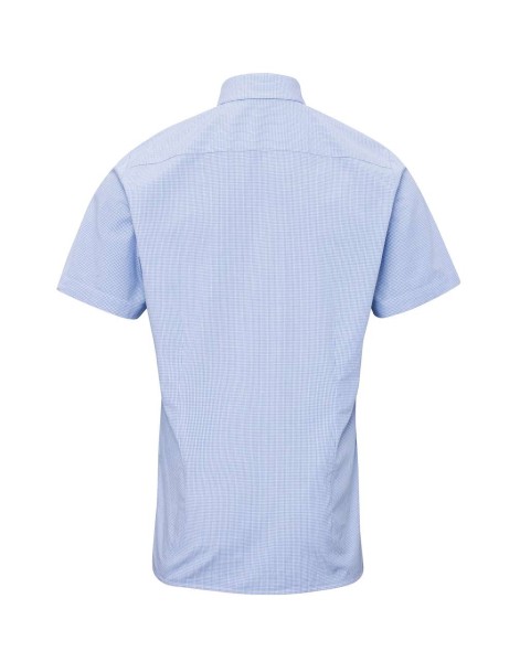 MEN'S SHORT SLEEVE GINGHAM COTTON MICROCHECK SHIRT Kék 