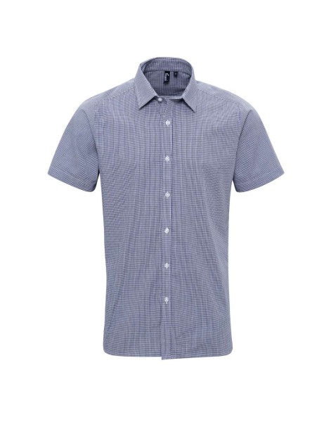 MEN'S SHORT SLEEVE GINGHAM COTTON MICROCHECK SHIRT Kék 