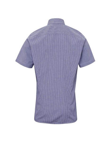 MEN'S SHORT SLEEVE GINGHAM COTTON MICROCHECK SHIRT Kék 