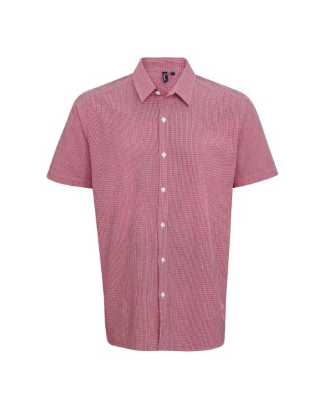 MEN'S SHORT SLEEVE GINGHAM COTTON MICROCHECK SHIRT Piros 