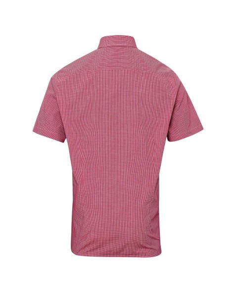MEN'S SHORT SLEEVE GINGHAM COTTON MICROCHECK SHIRT Piros 