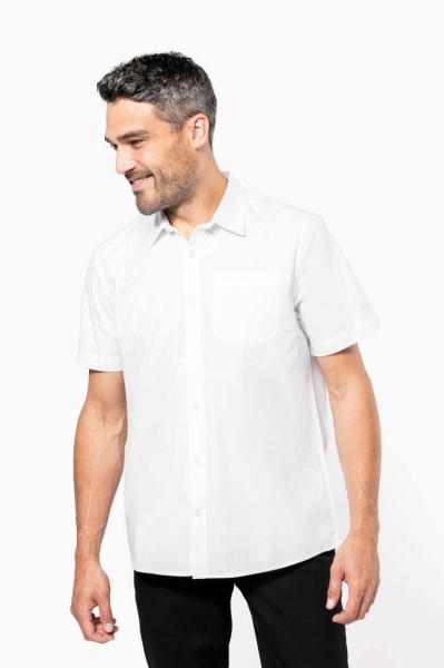 MEN'S SHORT-SLEEVED COTTON POPLIN SHIRT Kék 